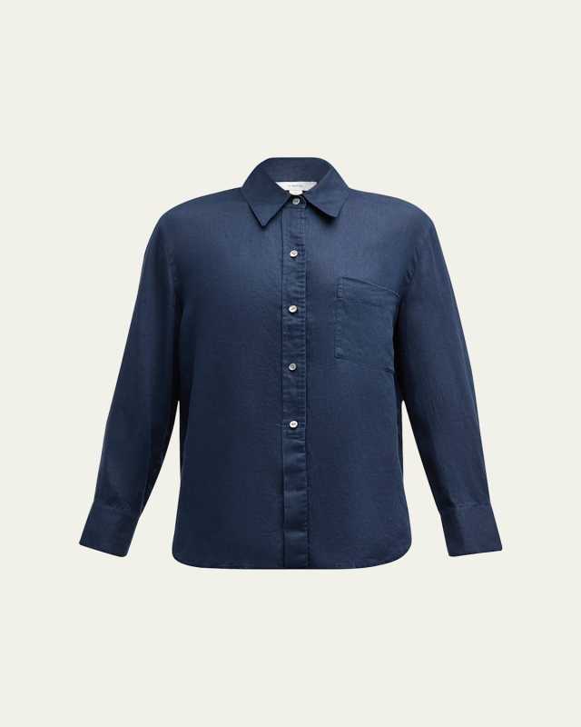 Easy Silk Long-Sleeve Button-Front Shirt